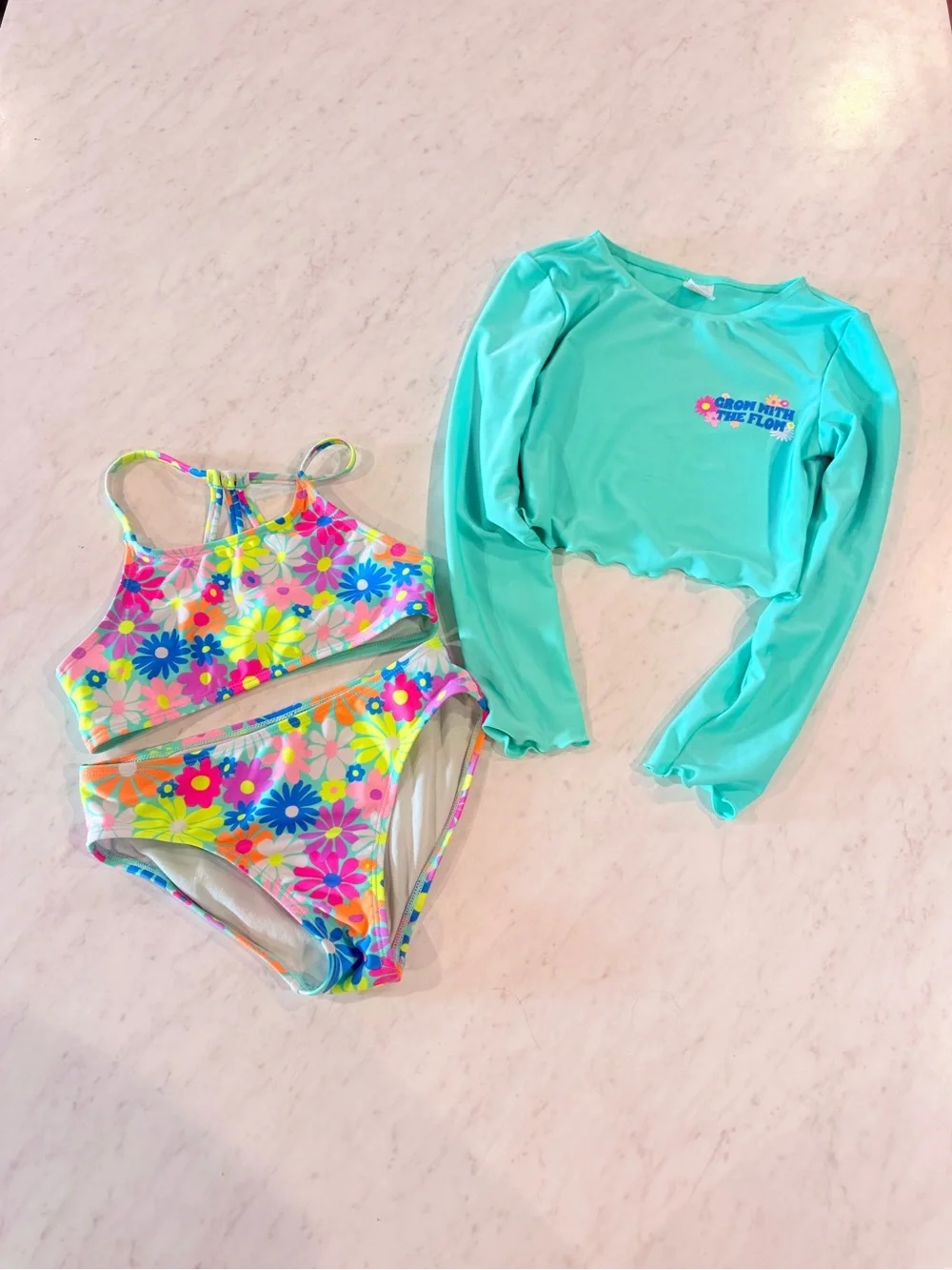 Cat & Jack Floral Bikini Set with Aqua Rash Guard